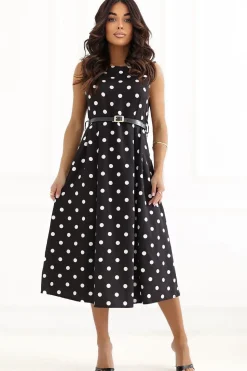 Robe de cocktail midi à pois évasée