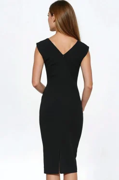 Robe de cocktail moulante noire midi