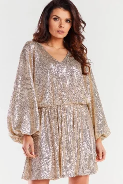 Robe de cocktail paillettée dorée courte