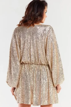 Robe de cocktail paillettée dorée courte