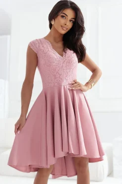 Robe de cocktail rose courte asymétrique