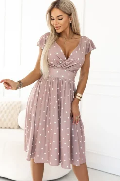 Robe de cocktail rose poudre à pois