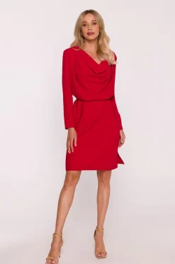 Robe de cocktail rouge manches longues