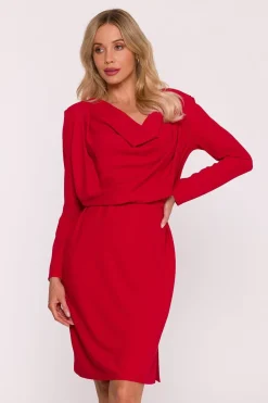 Robe de cocktail rouge manches longues