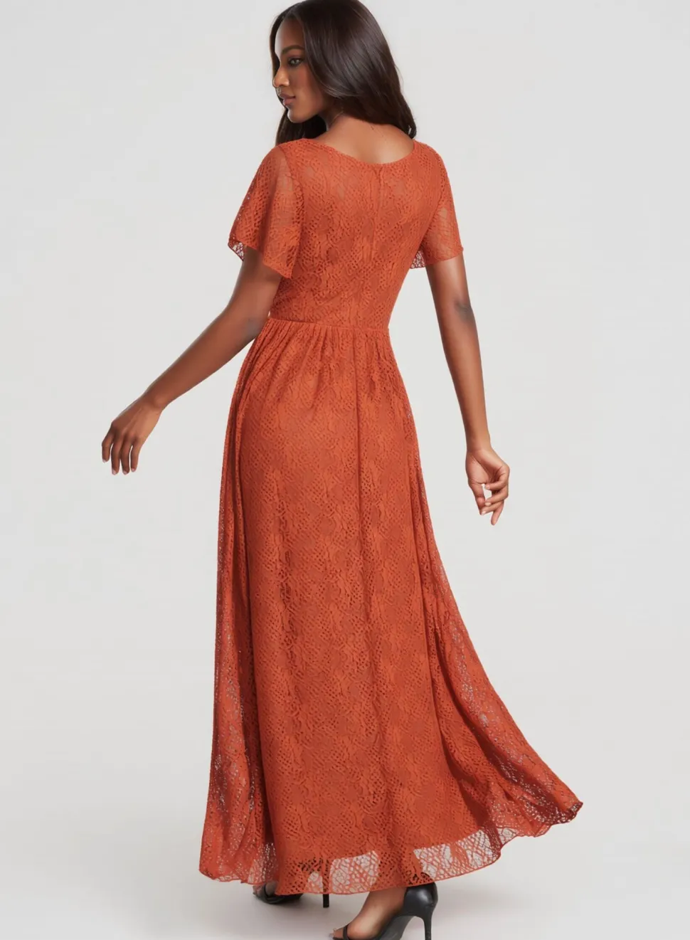 Robe de cocktail terracota en dentelle