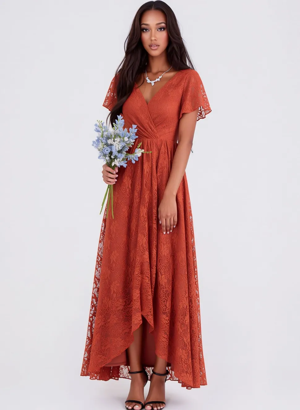 Robe de cocktail terracota en dentelle