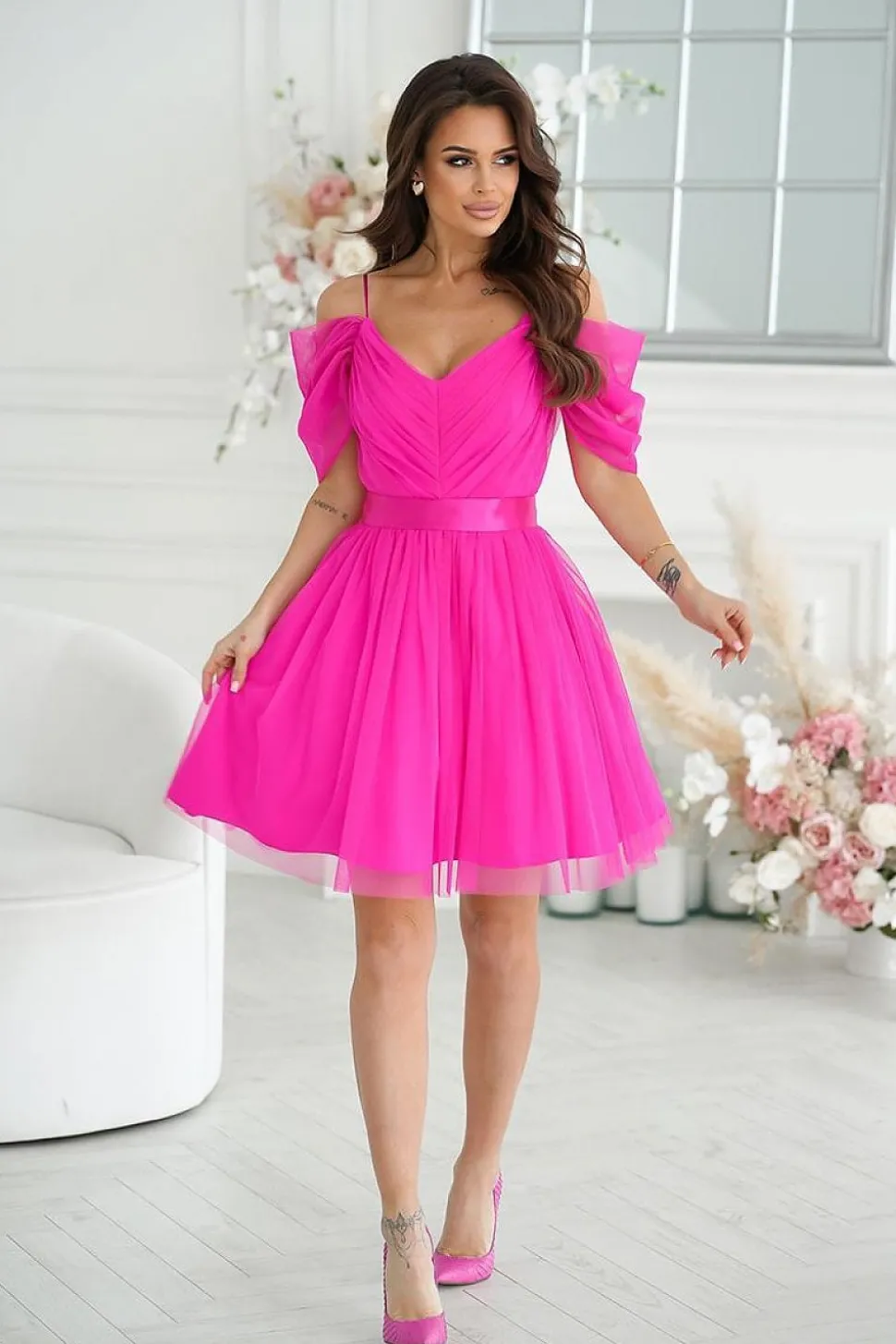 Robe de cocktail évasée en tulle