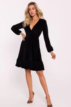 Robe de cocktail veloutée à manches longues