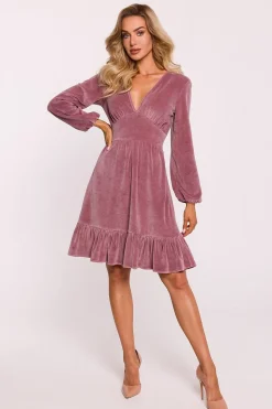 Robe de cocktail veloutée à manches longues