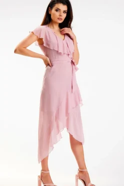 Robe de demoiselle d'honneur rose fluide