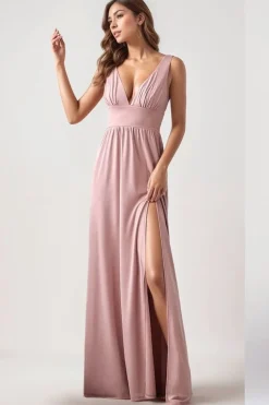 Robe de demoiselle d'honneur rose sans manches