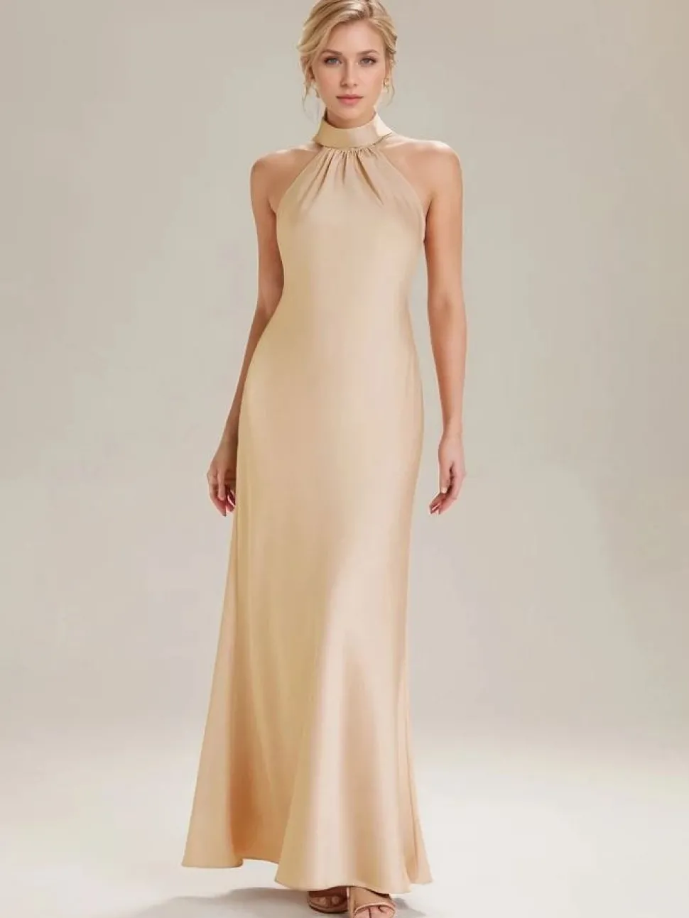 Robe de demoiselles d'honneur longue sans manches couleur champagne