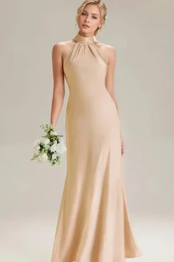 Robe de demoiselles d'honneur longue sans manches couleur champagne