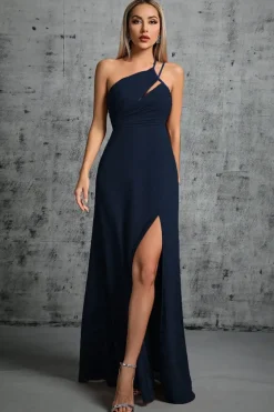 Robe de gala longue bleue marine avec fente
