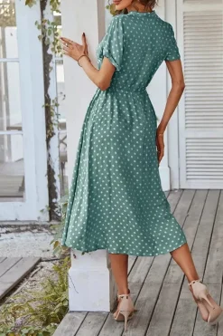Robe de jour à pois fluide manches courtes