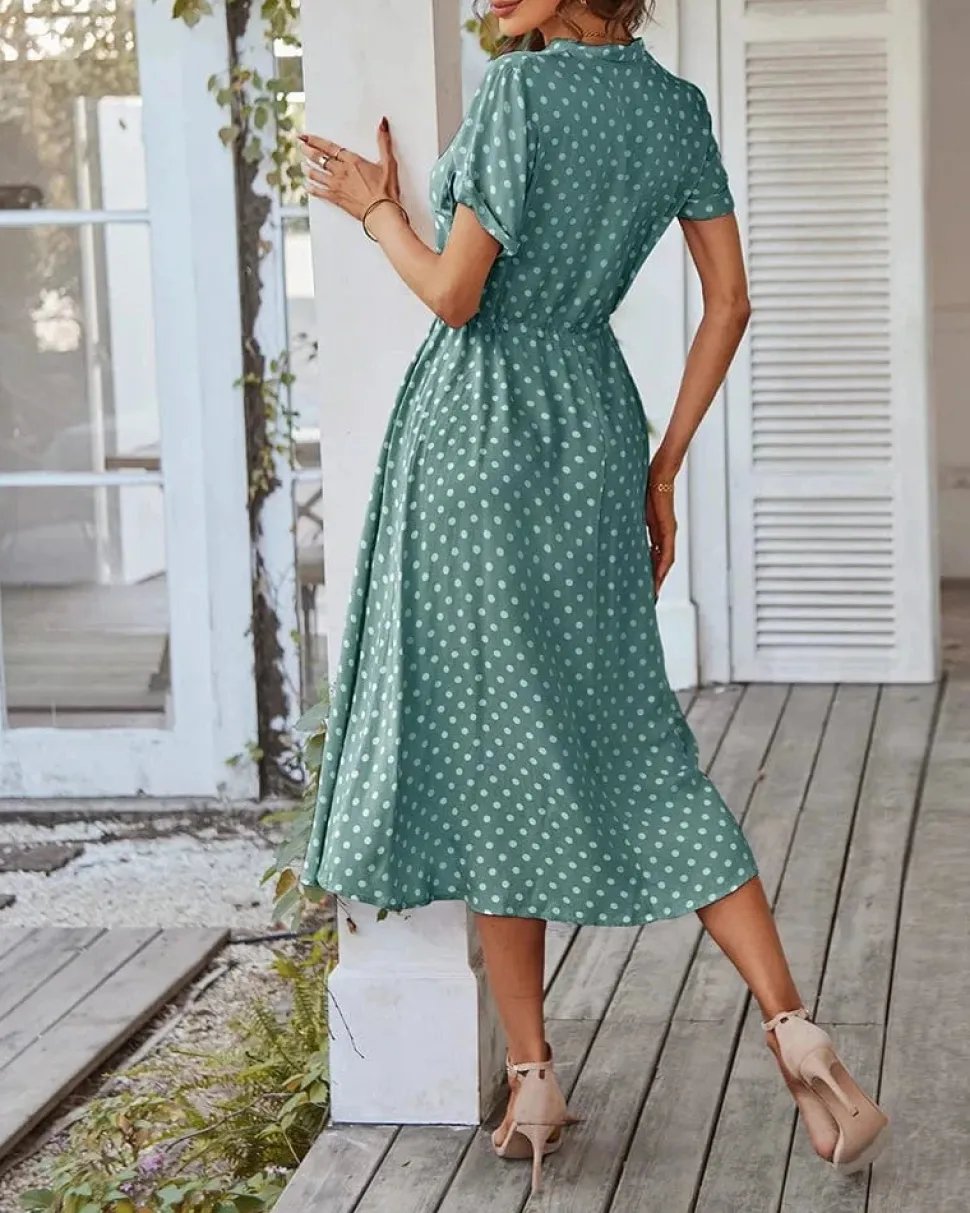 Robe de jour à pois fluide manches courtes