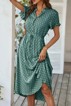 Robe de jour à pois fluide manches courtes