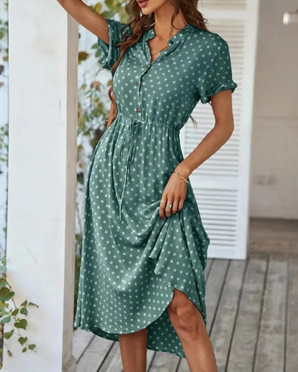 Robe de jour à pois fluide manches courtes