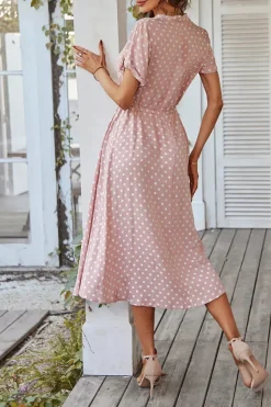 Robe de jour à pois fluide manches courtes