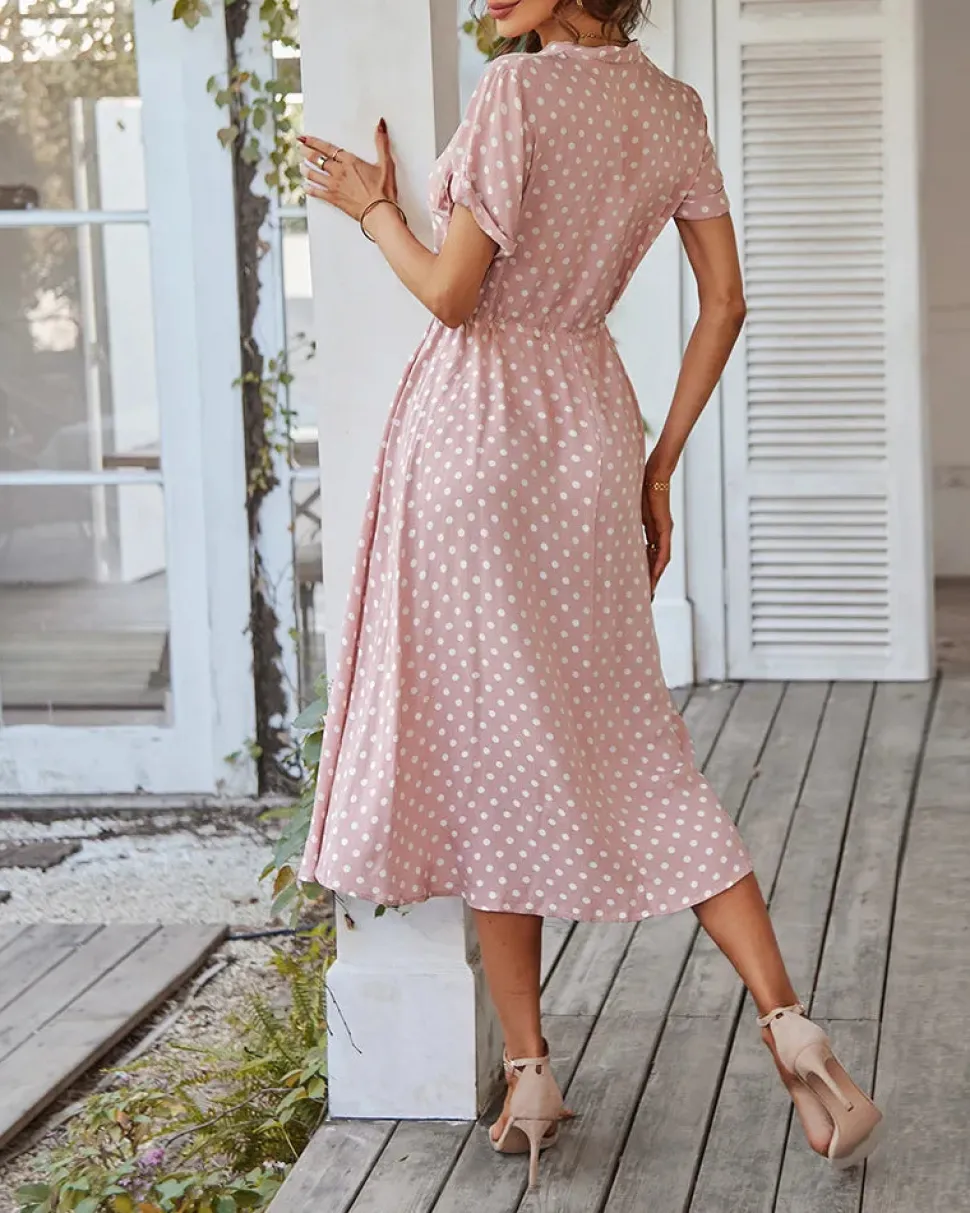 Robe de jour à pois fluide manches courtes