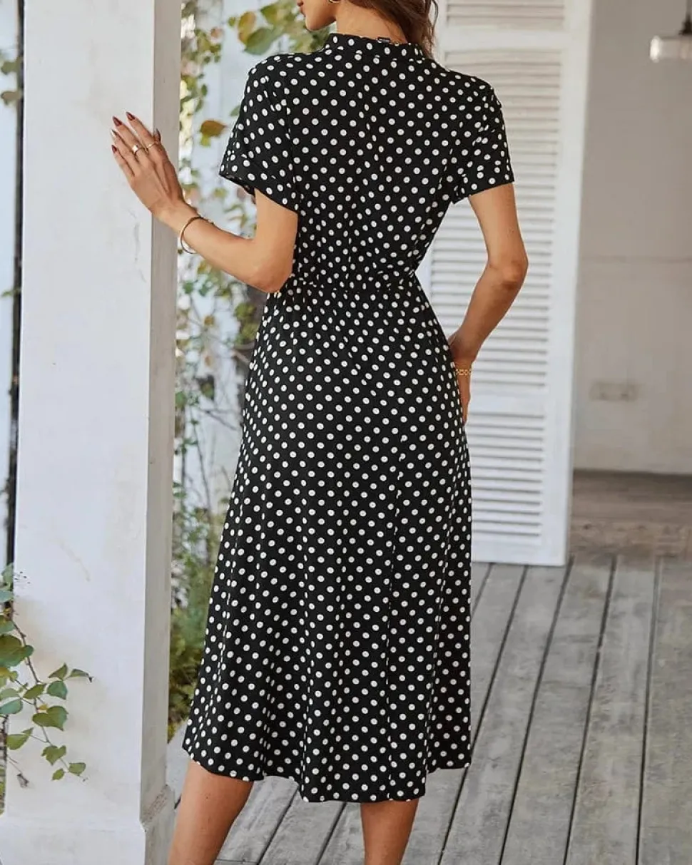 Robe de jour à pois fluide manches courtes