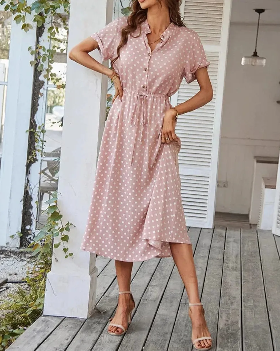 Robe de jour à pois fluide manches courtes