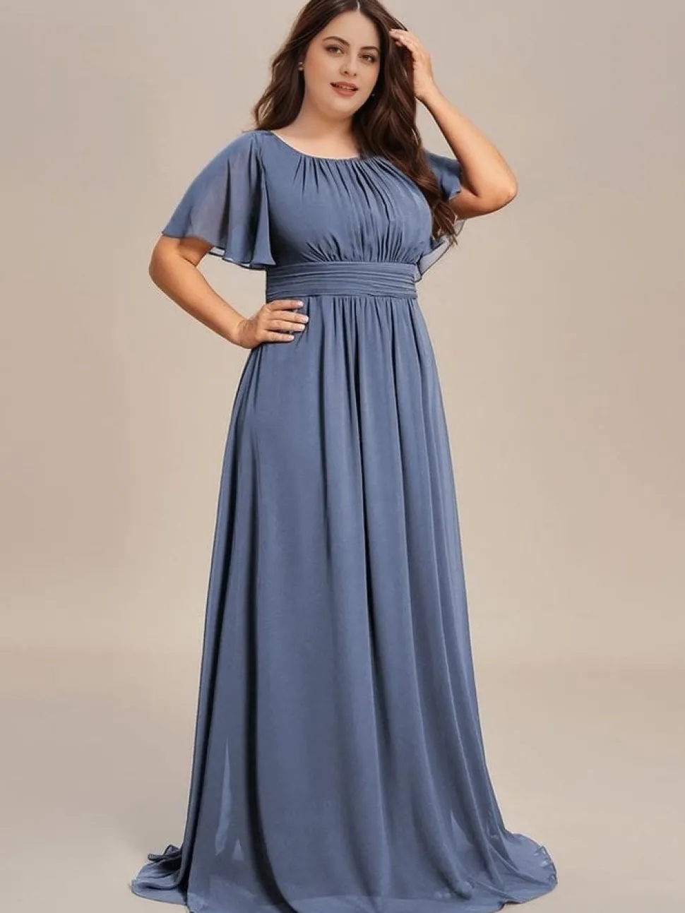 Robe demoiselle d'honneur bleue grande taille manches courtes