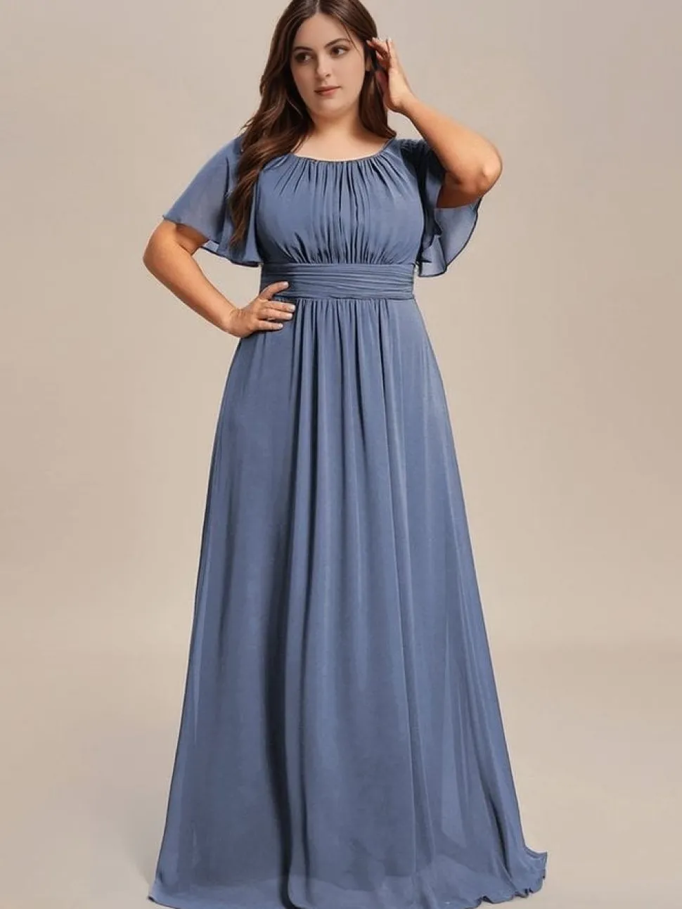 Robe demoiselle d'honneur bleue grande taille manches courtes