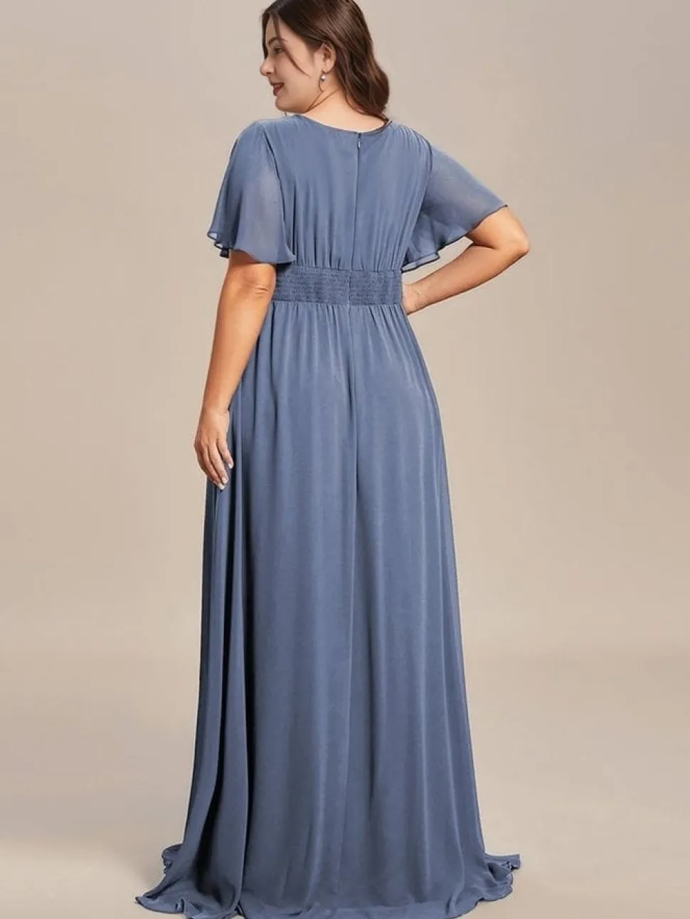 Robe demoiselle d'honneur bleue grande taille manches courtes