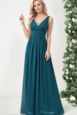 Robe demoiselle d'honneur bleue sarcelle longue