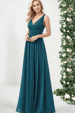 Robe demoiselle d'honneur bleue sarcelle longue