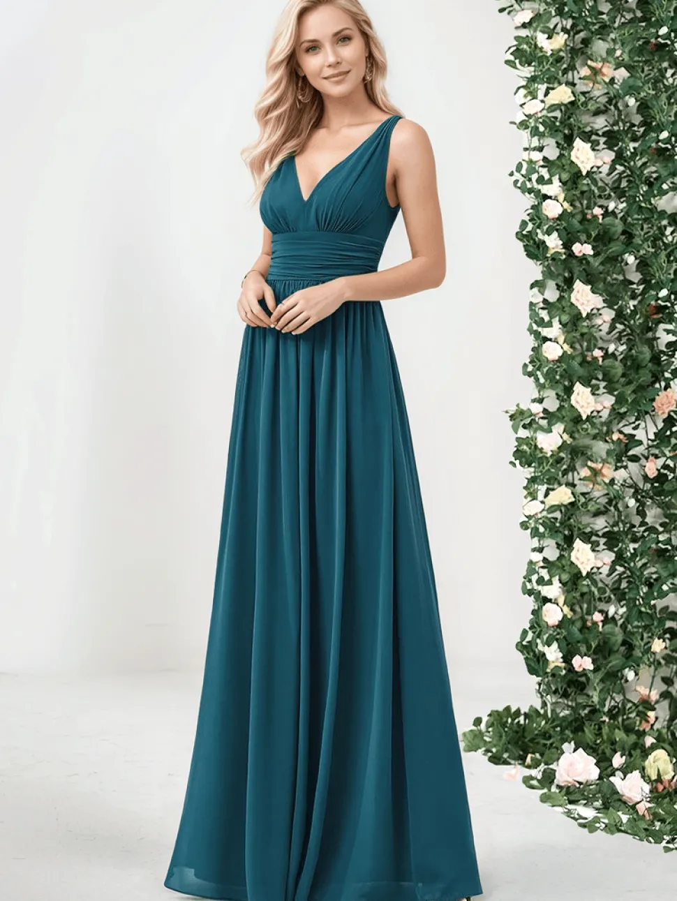 Robe demoiselle d'honneur bleue sarcelle longue