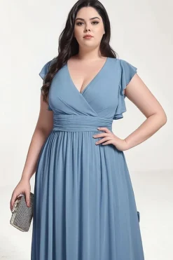 Robe demoiselle d'honneur bleue à volants grande taille