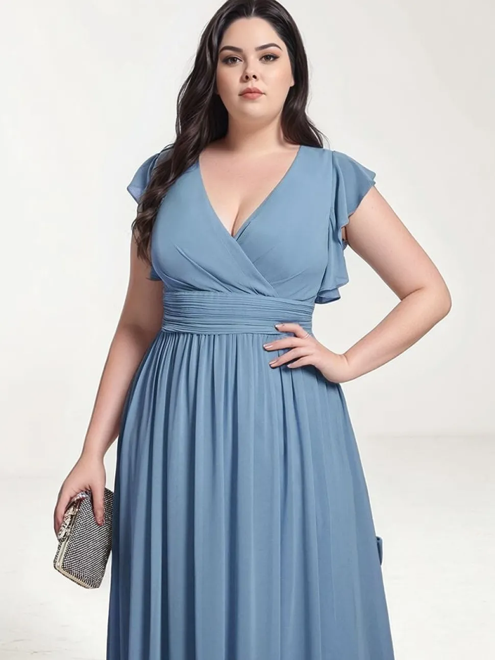 Robe demoiselle d'honneur bleue à volants grande taille