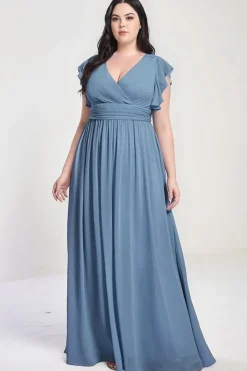 Robe demoiselle d'honneur bleue à volants grande taille