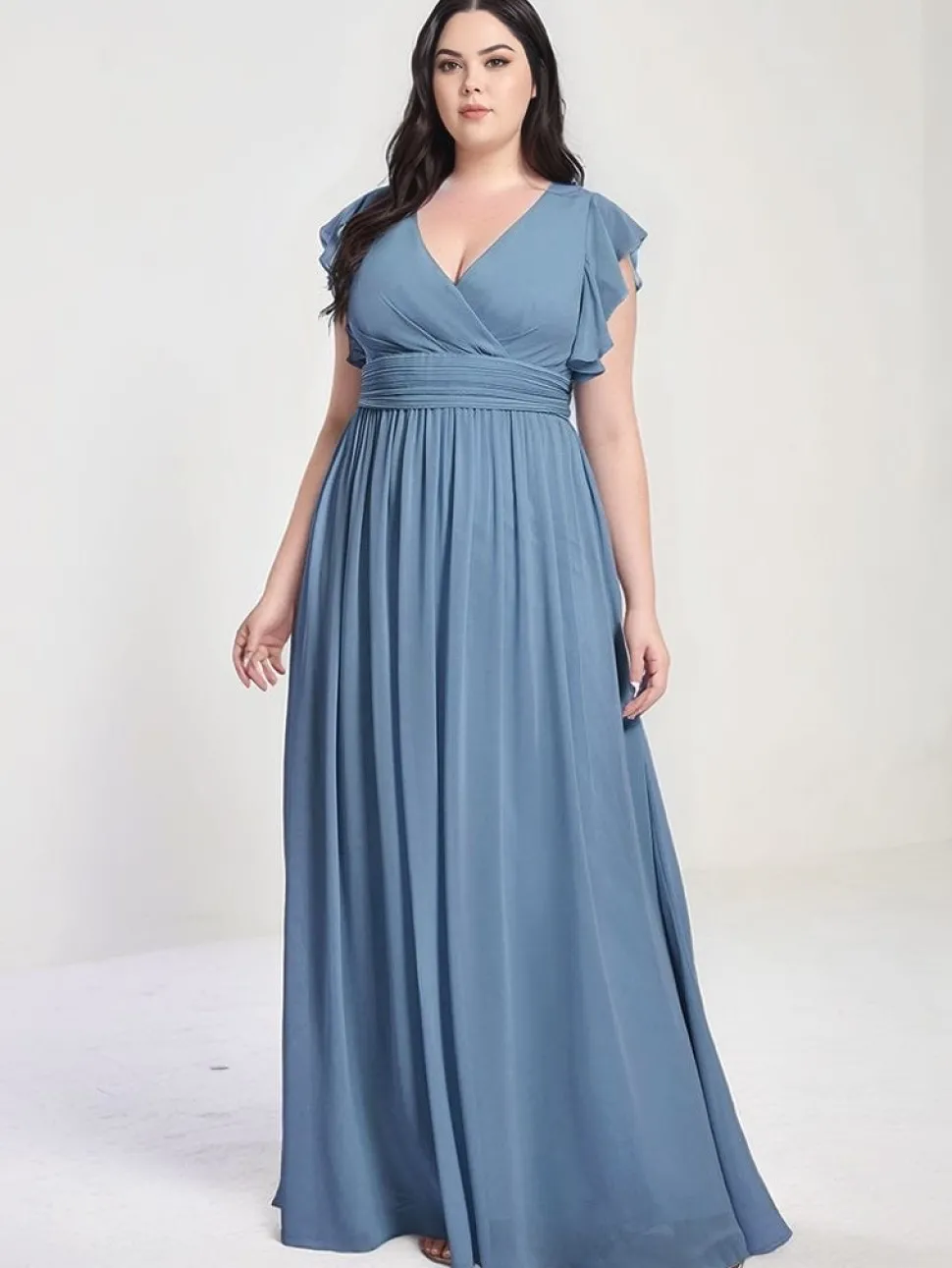 Robe demoiselle d'honneur bleue à volants grande taille