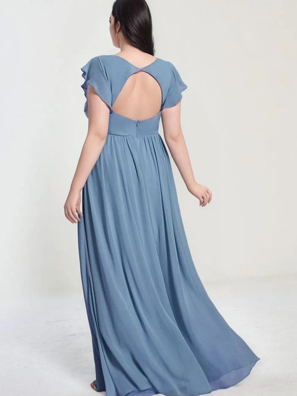 Robe demoiselle d'honneur bleue à volants grande taille
