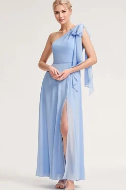 Robe demoiselle d'honneur bleue à une épaule