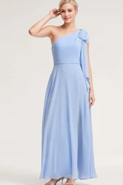 Robe demoiselle d'honneur bleue à une épaule