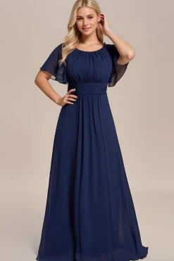 Robe demoiselle d'honneur bleu marine drappée longue