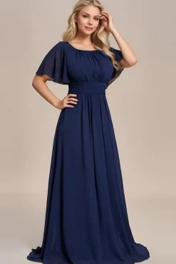 Robe demoiselle d'honneur bleu marine drappée longue