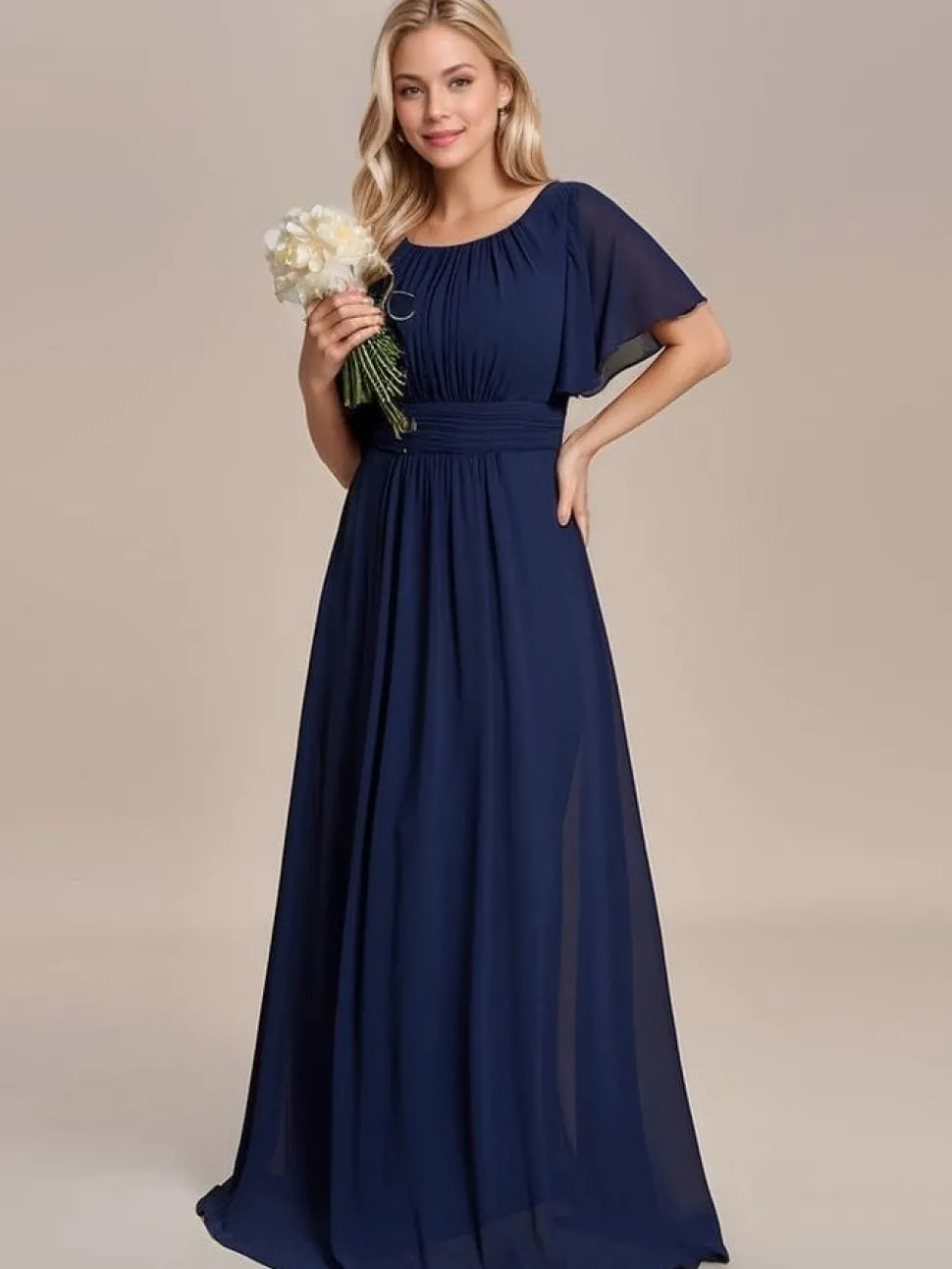 Robe demoiselle d'honneur bleu marine drappée longue