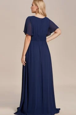 Robe demoiselle d'honneur bleu marine drappée longue