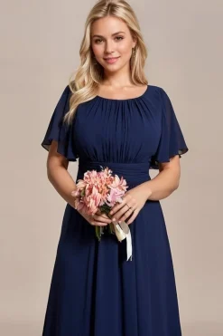 Robe demoiselle d'honneur bleu marine drappée longue