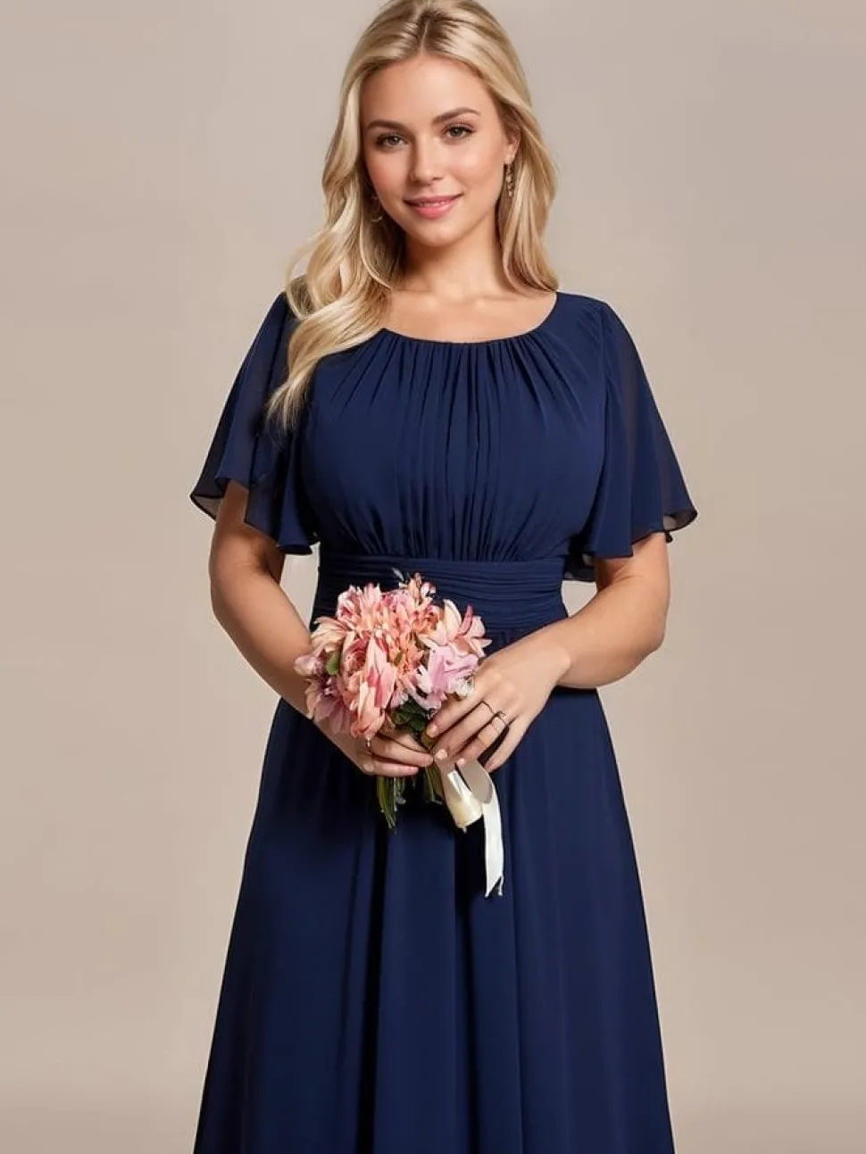 Robe demoiselle d'honneur bleu marine drappée longue