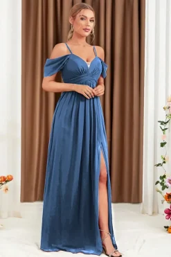 Robe demoiselle d'honneur bleue décolletée en coeur