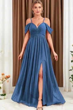 Robe demoiselle d'honneur bleue décolletée en coeur