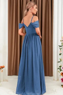 Robe demoiselle d'honneur bleue décolletée en coeur