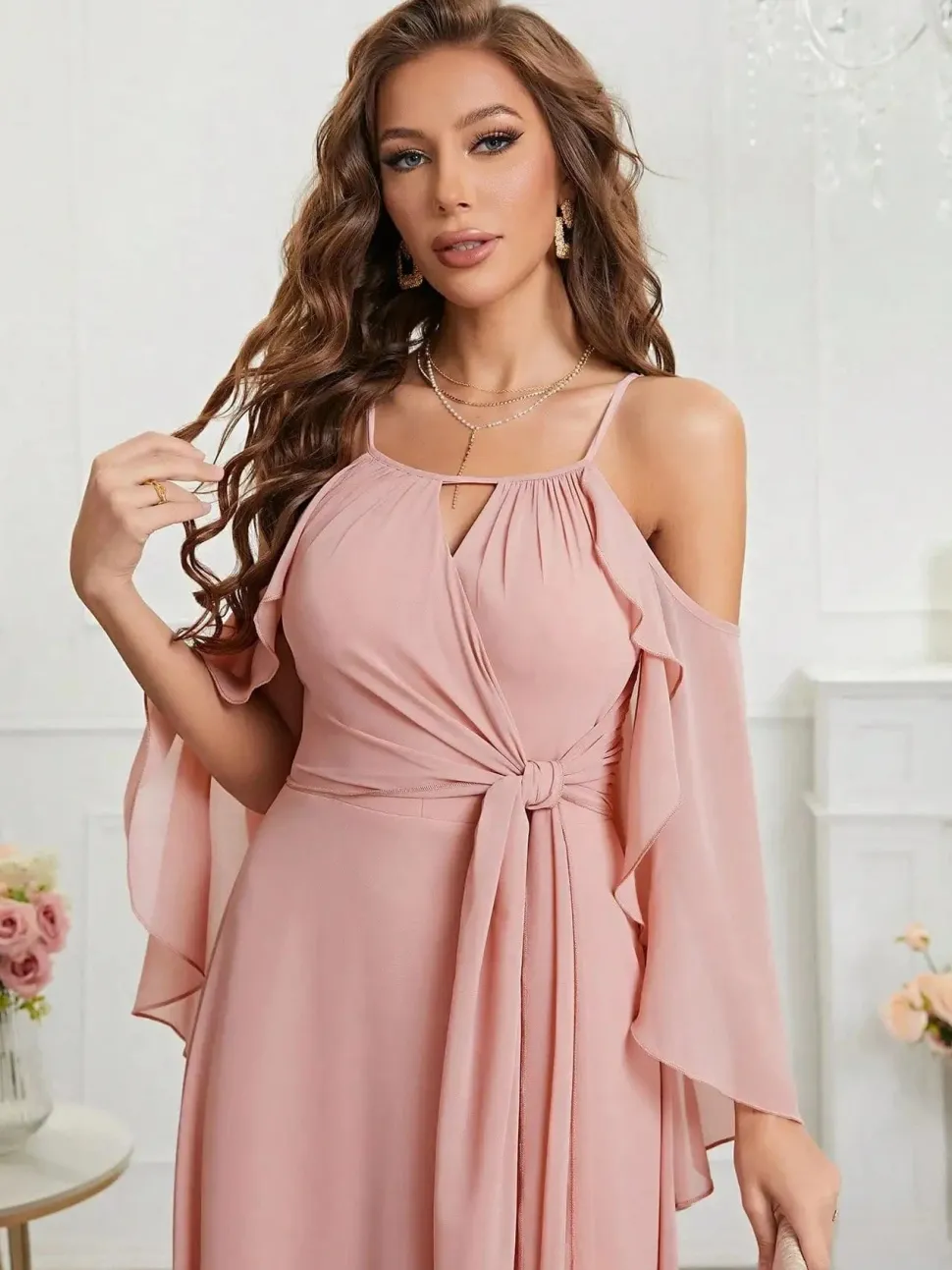 Robe demoiselle d'honneur bohème rose poudré