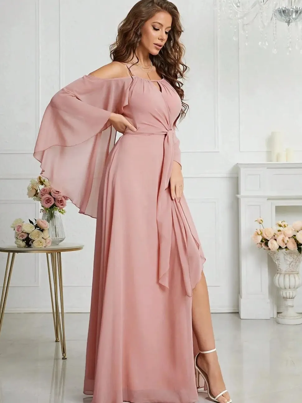 Robe demoiselle d'honneur bohème rose poudré